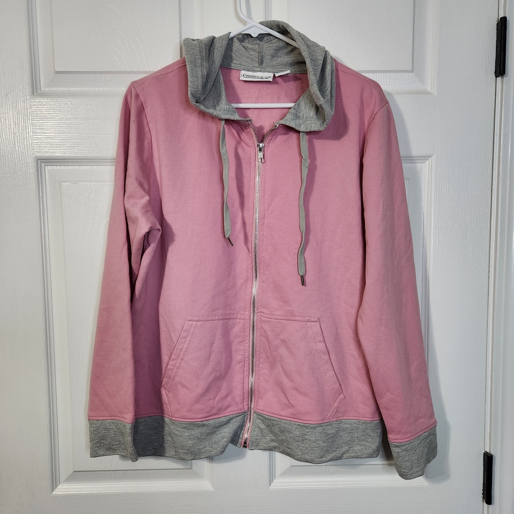 Country Store Comfy Pink and Gray Women's Zip-Up Hoodie, XL, NWOT